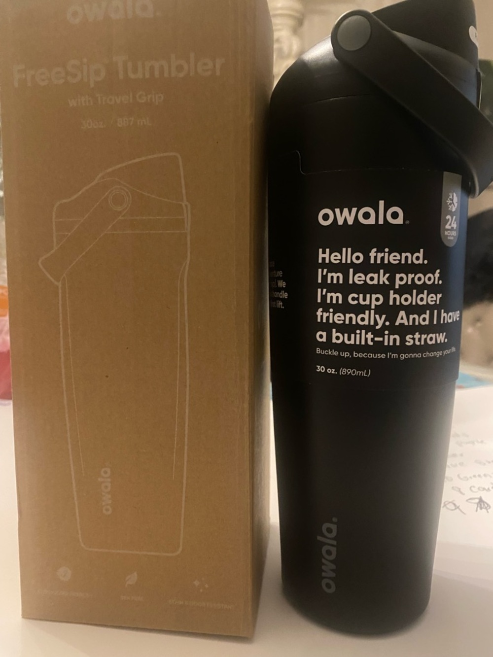 Owala FreeSip 30oz Black Tumbler with Travel Grip